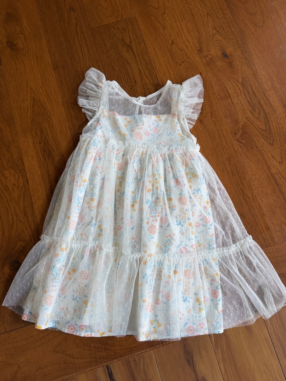 Girls 5T White Floral Tulle Dress with Ruffle Sleeves Rachel Zoe